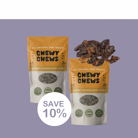 2x 100g Packs of Chompy Chicken Heart Bites