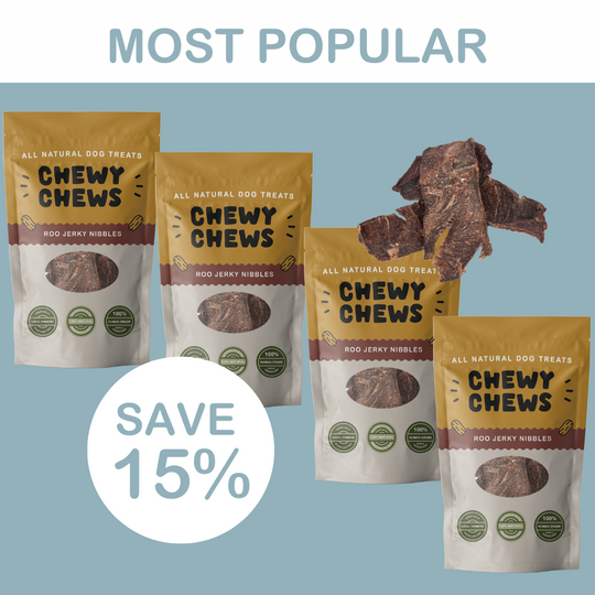 4x 100g Packs of Roo Jerky Nibbles