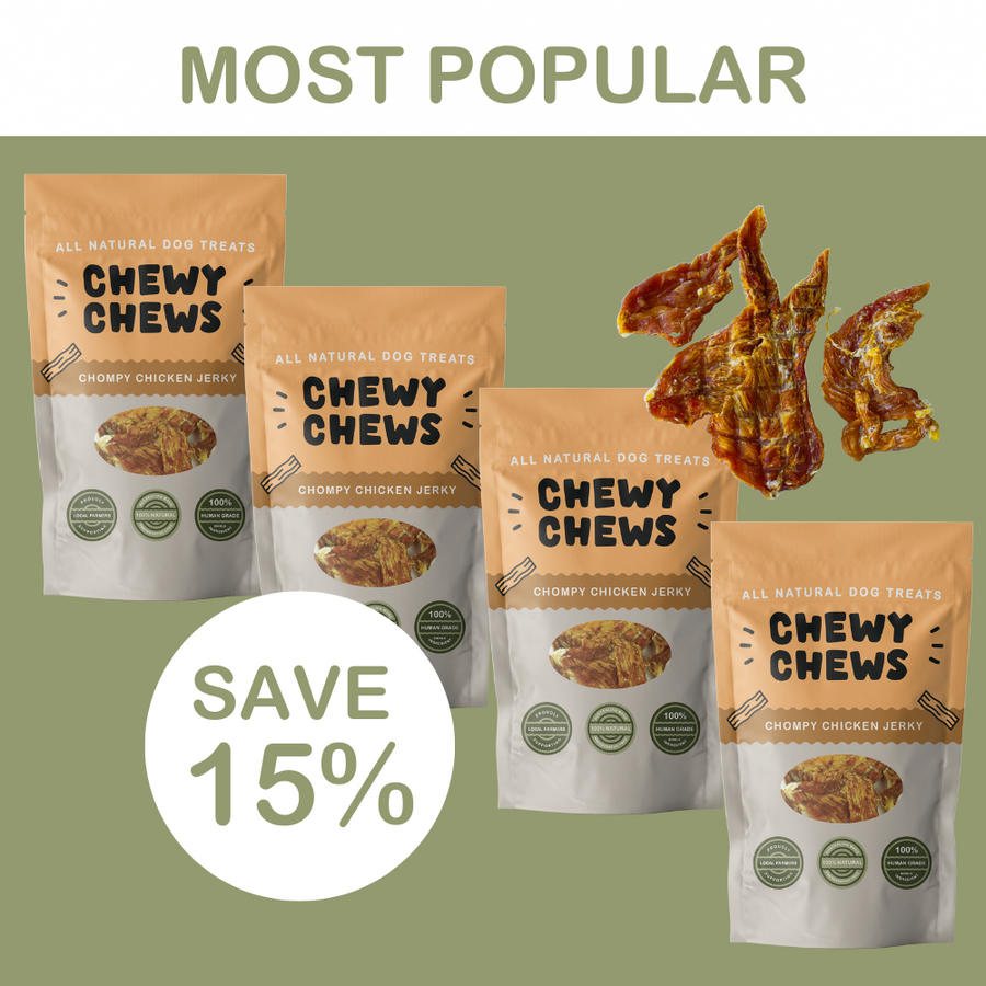 4x 100g Packs of Chompy Chicken Jerky