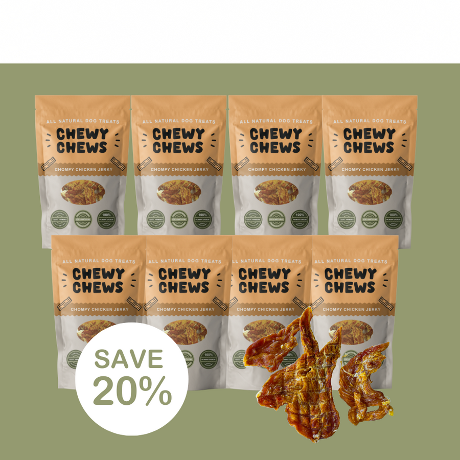 8x 100g Packs of Chompy Chicken Jerky